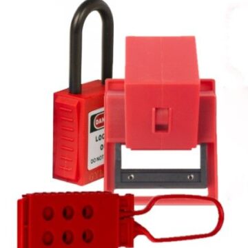 LOCKOUT, komplett sett for låsing av eff.brytere: 1x eff.br.lås universal, 1x låsebøyle, 1x hengelås